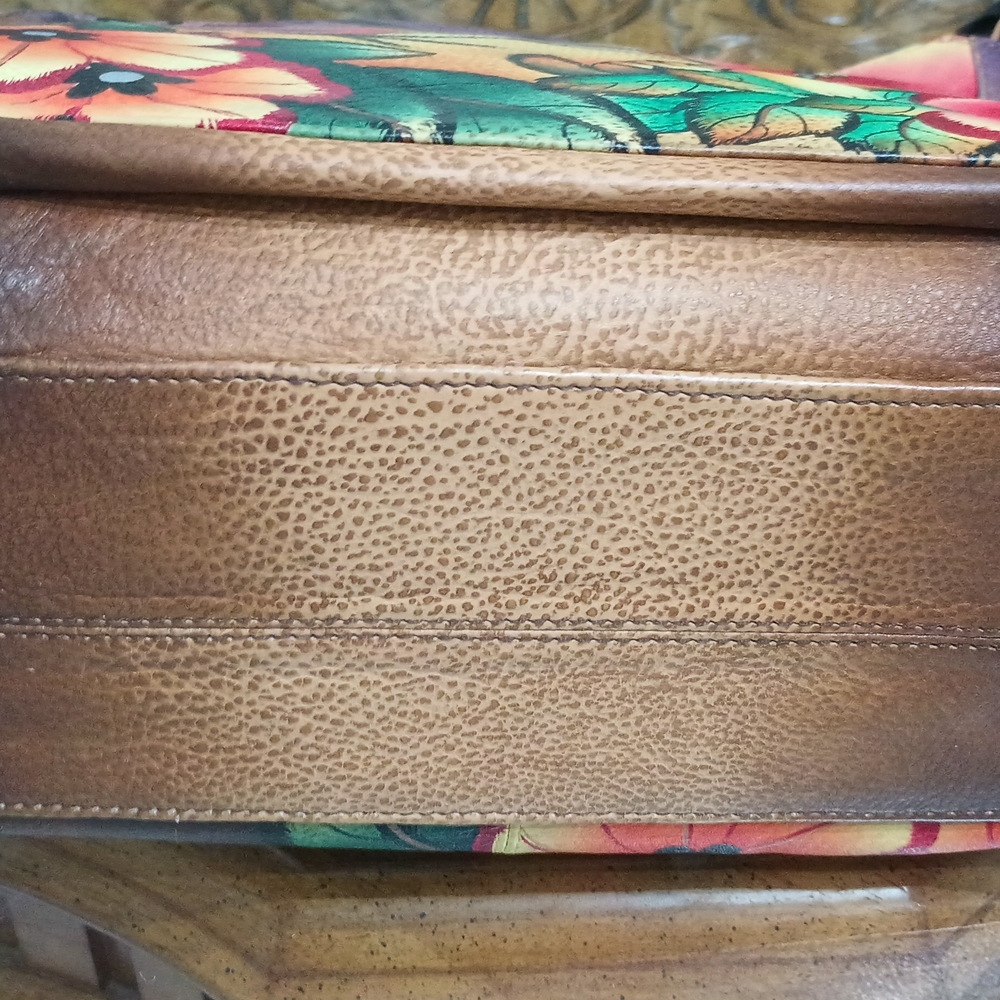 Anuschka Leather Bird And Tiger Cat In Floral Handbag - Picture 7 of 8